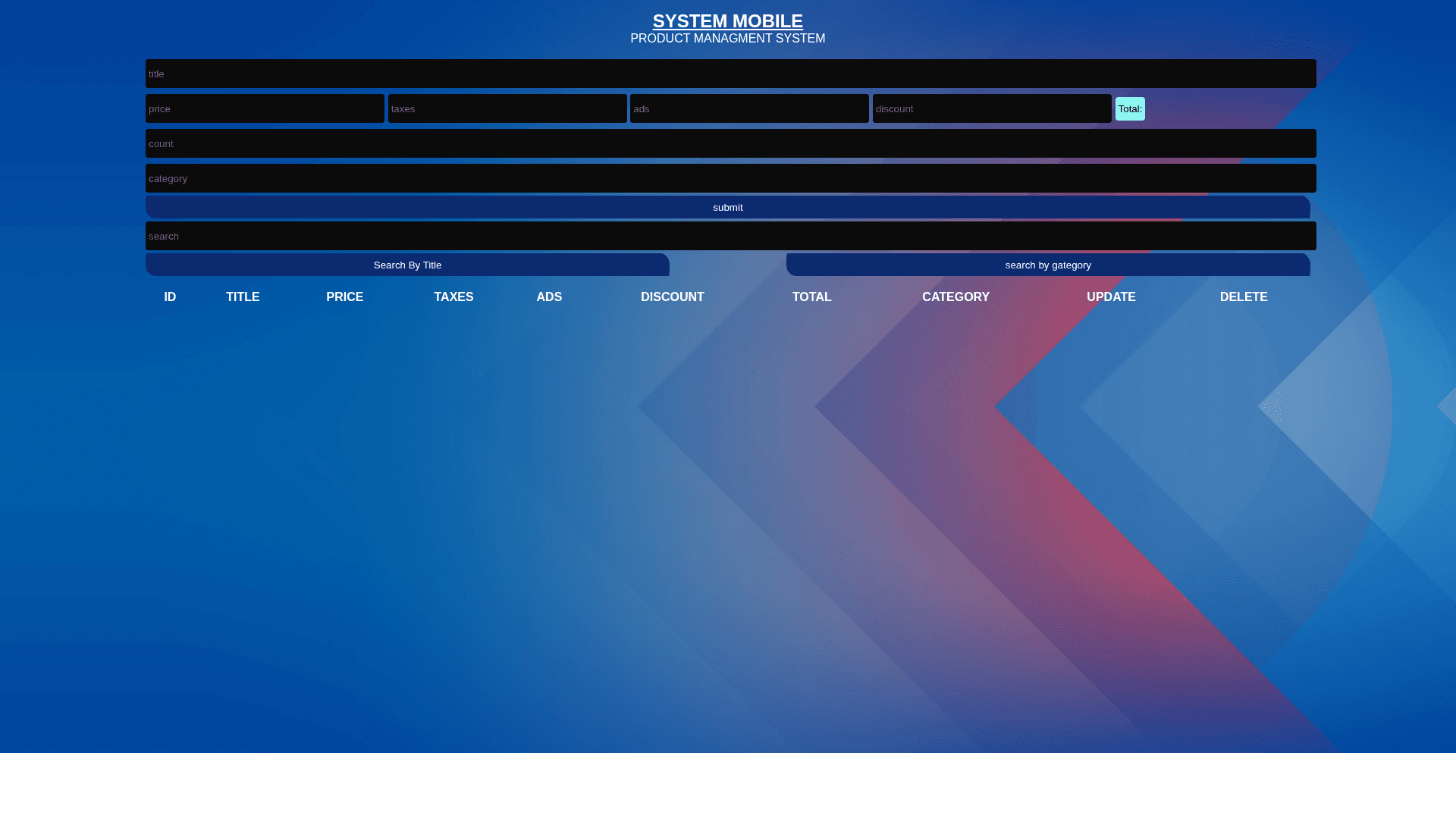 Simple CRUD mobile product management system with inventory fields and search controls